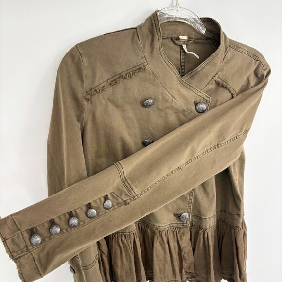 Free People Military Crop Ruffle Jacket Size Small - Picture 9 of 13